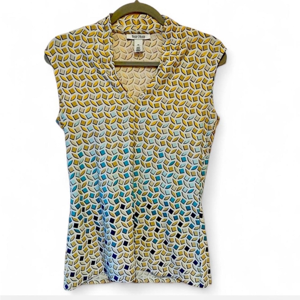 WHITE HOUSE BLACK MARKET MULTI COLOR GEOMETRIC SLEEVELESS TOP SIZE XS CASUAL